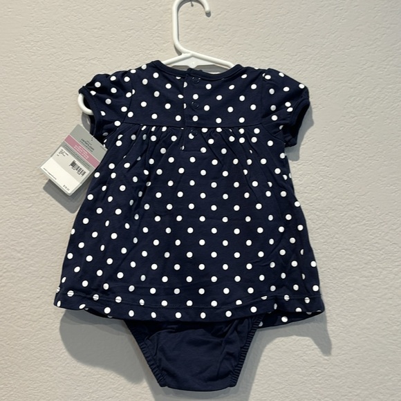 Carter's Infant Girl Size 9 Months Blue & White Polka Dot Anchor Dress NEW - Picture 2 of 10